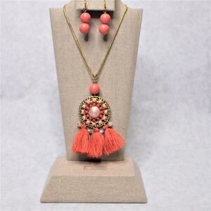 Necklace & Earring Set Gold-tone Tassel & Beads
